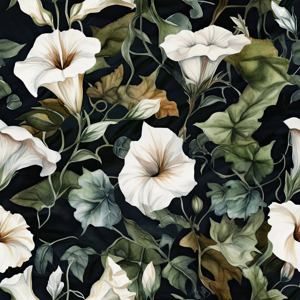 White Morning Glory Pattern 1 Minky Fabric