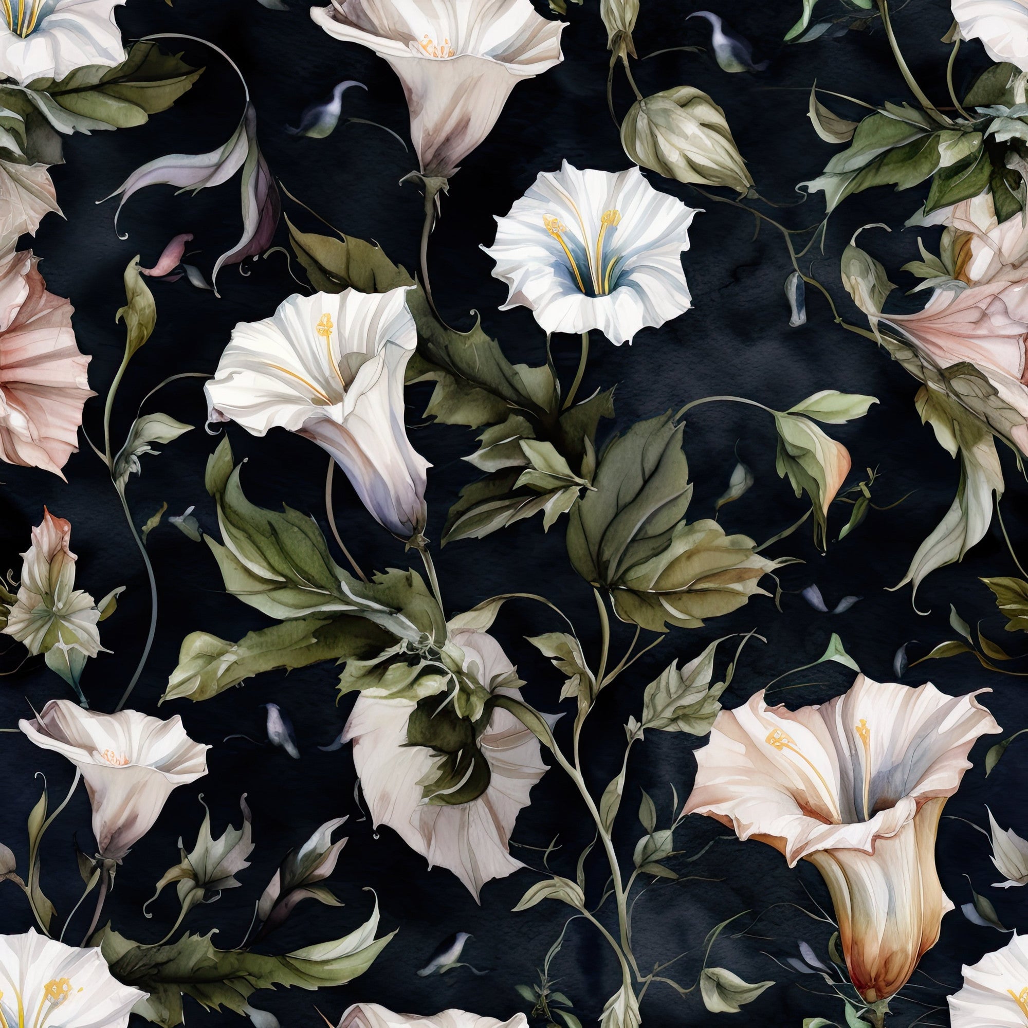 White Morning Glory Pattern 10 Minky Fabric