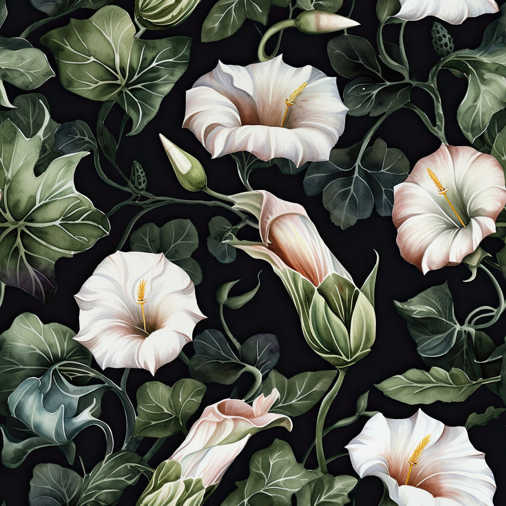 White Morning Glory Pattern 11 Minky Fabric