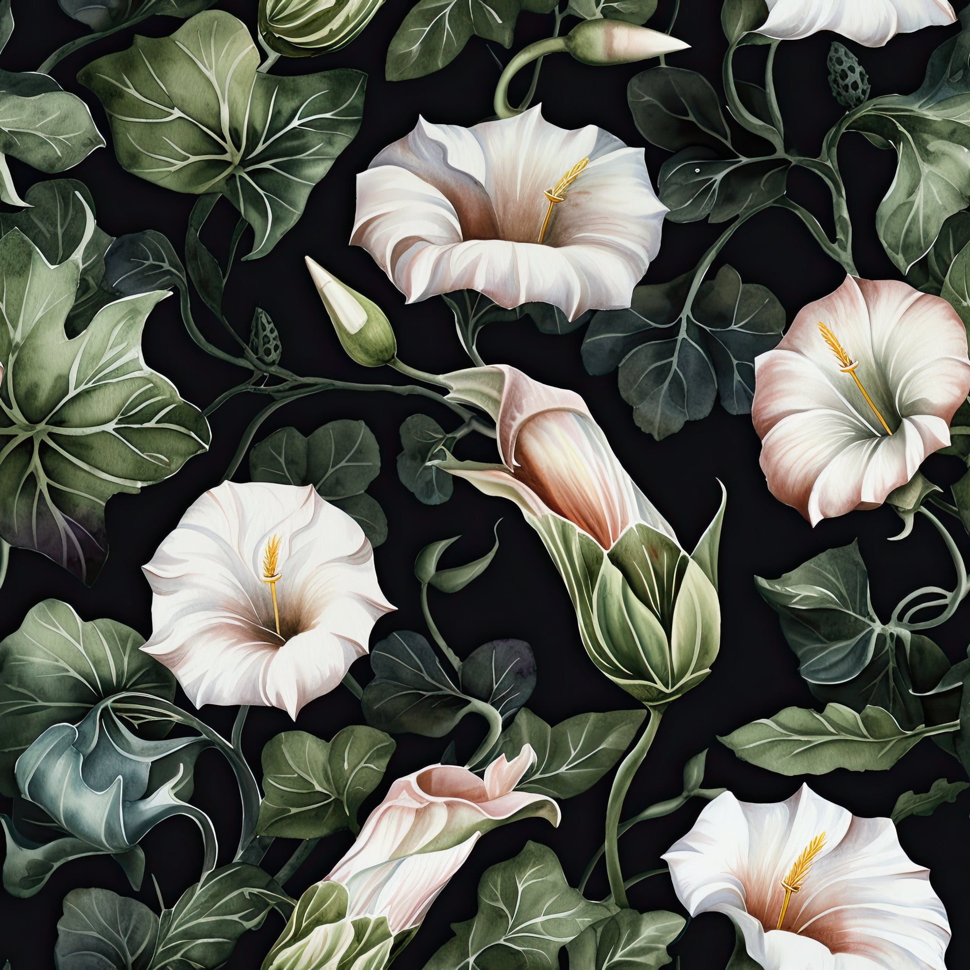 White Morning Glory Pattern 11 Minky Fabric