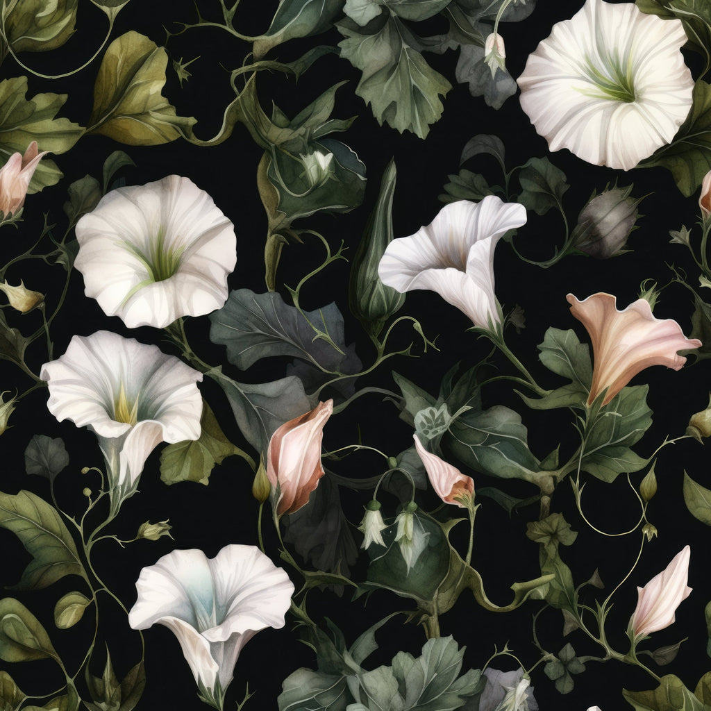 White Morning Glory Pattern 12 Minky Fabric