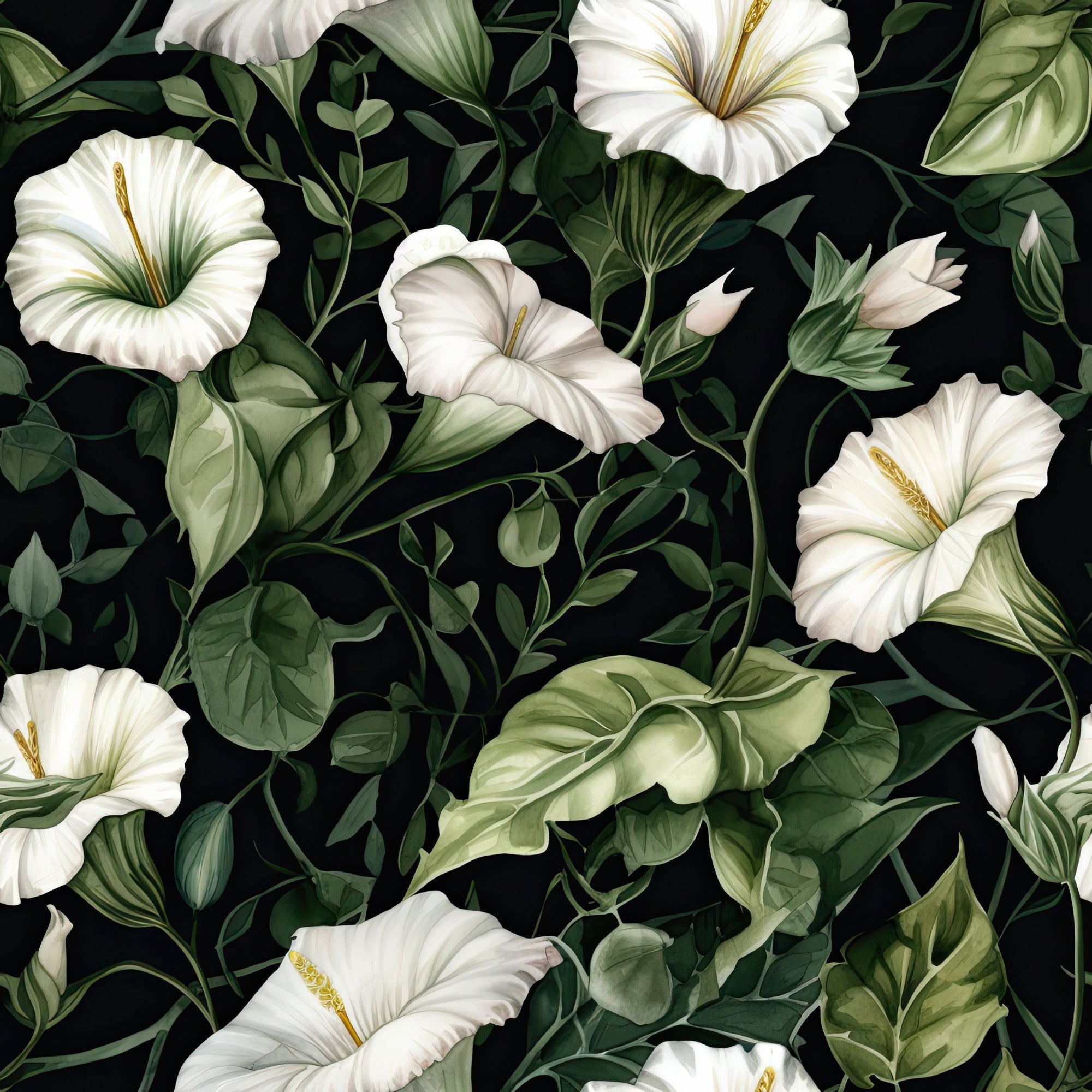 White Morning Glory Pattern 2 Minky Fabric