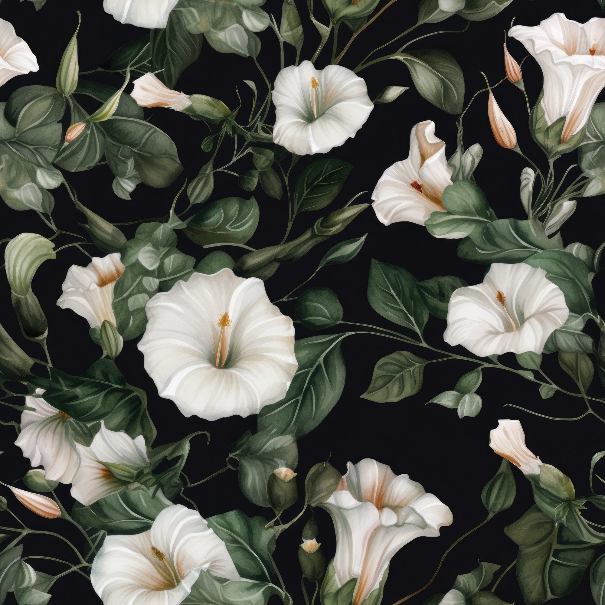 White Morning Glory Pattern 3 Minky Fabric