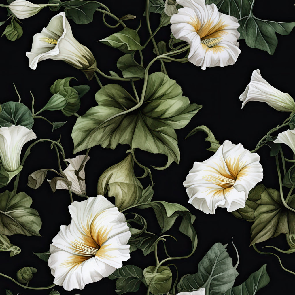 White Morning Glory Pattern 4 Minky Fabric