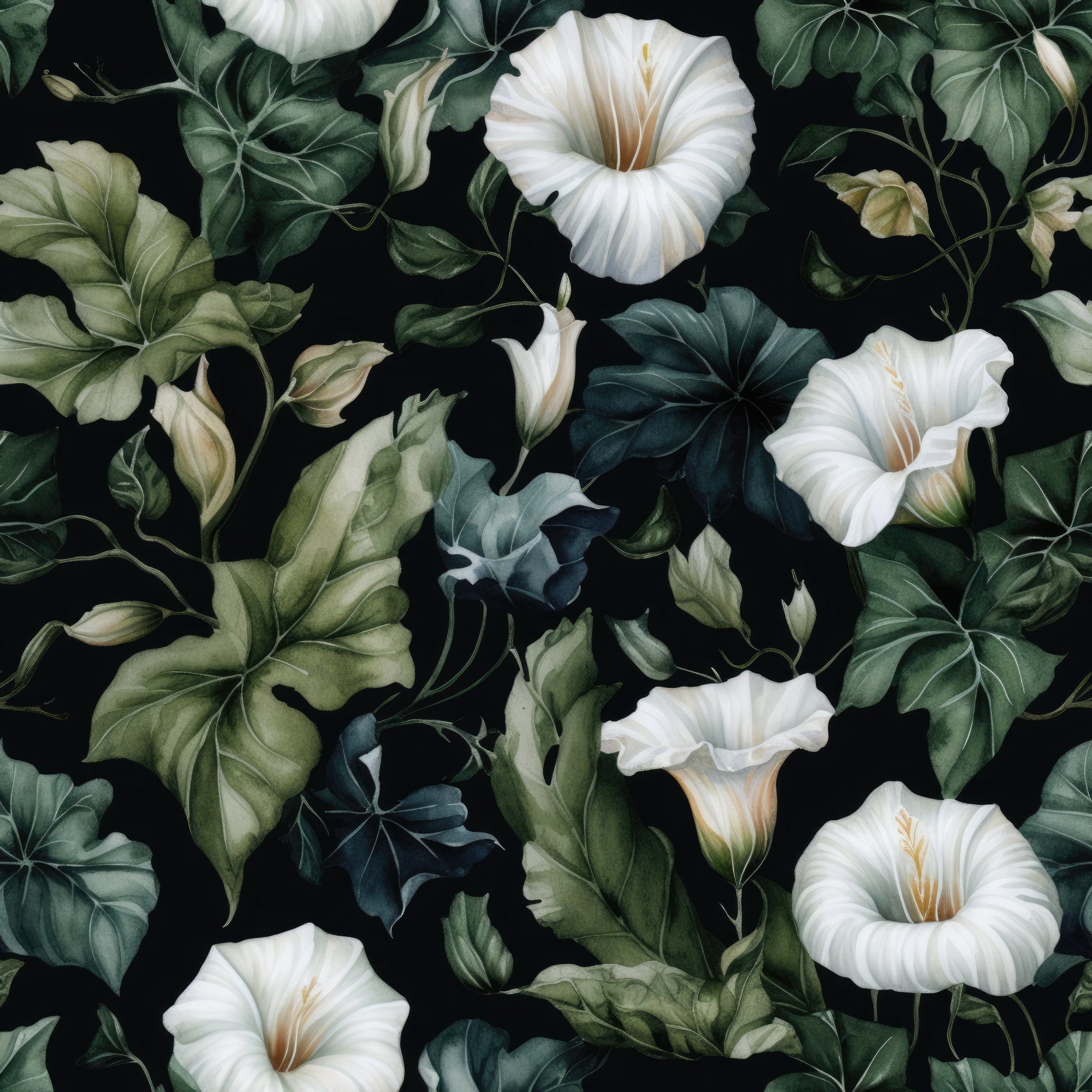 White Morning Glory Pattern 5 Minky Fabric