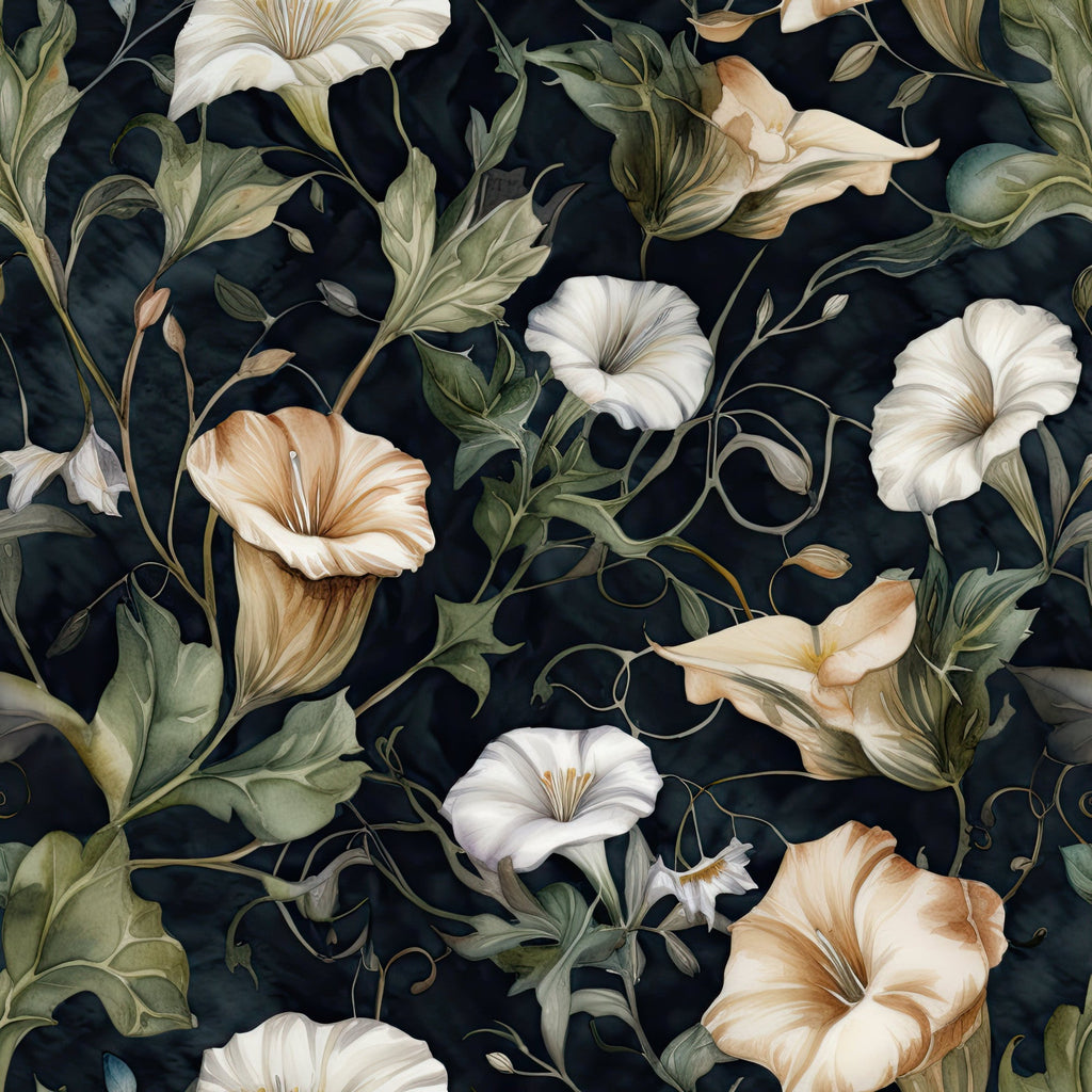 White Morning Glory Pattern 6 Minky Fabric