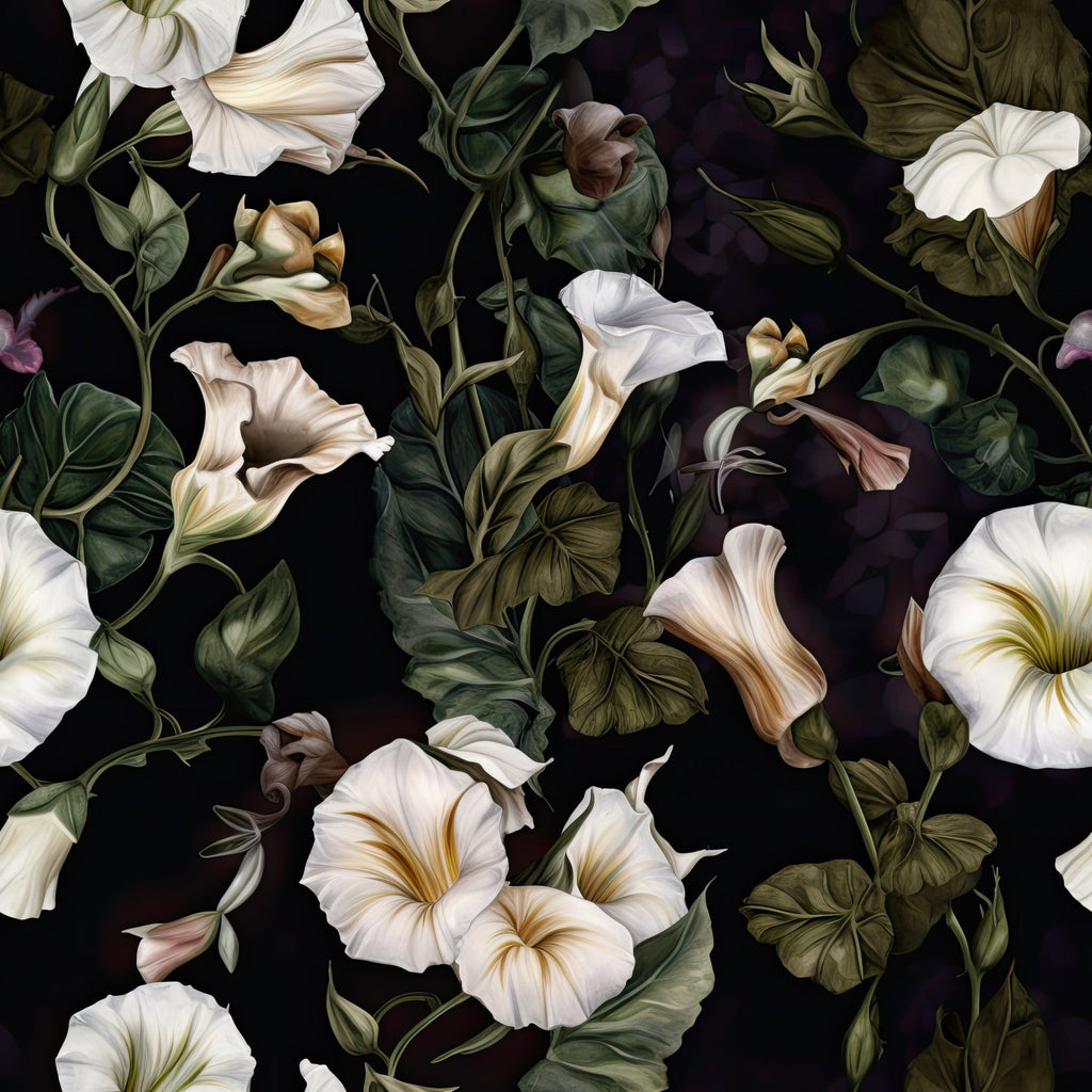 White Morning Glory Pattern 7 Minky Fabric