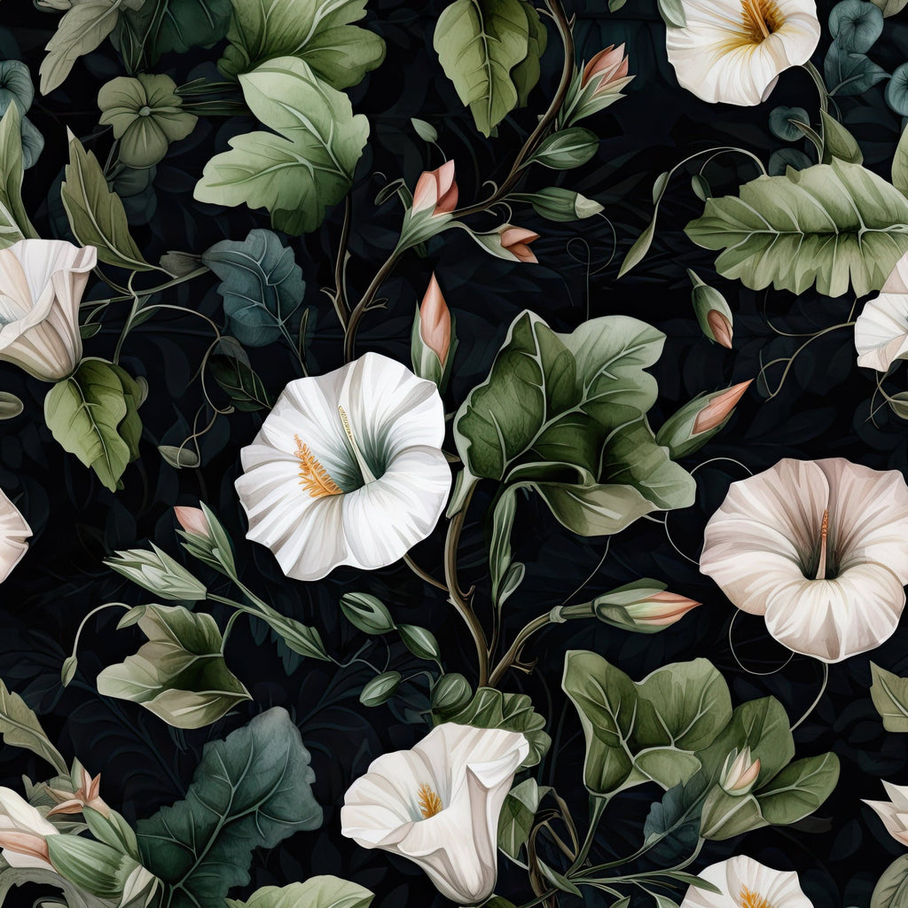 White Morning Glory Pattern 8 Minky Fabric