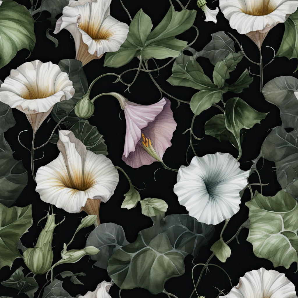 White Morning Glory Pattern 9 Minky Fabric