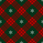 Plaid pattern with red and green checkered design and white snowflakes arranged symmetrically.