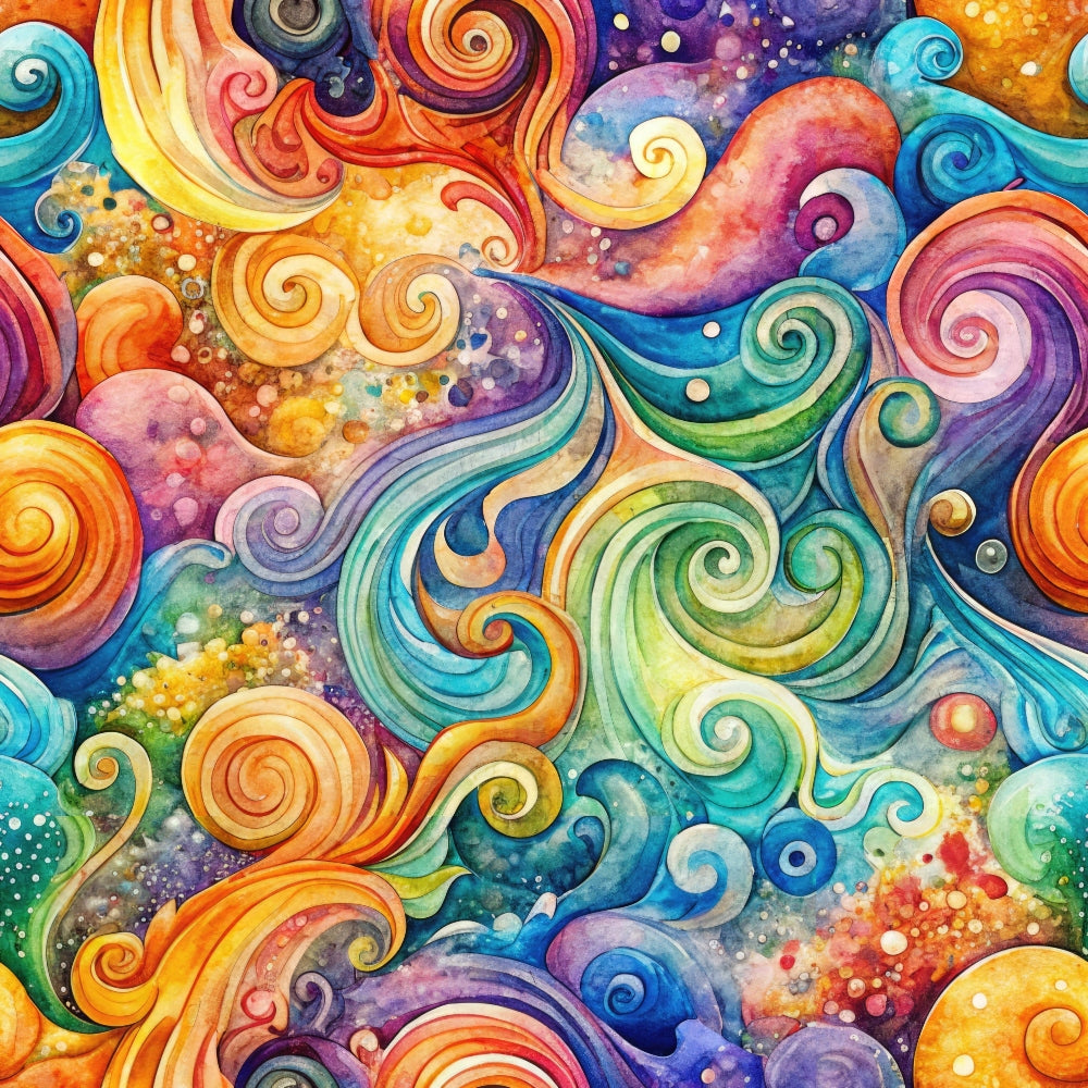 swirls, spirals, vortex, watercolor, abstract, cosmic, galaxy, nebula, orange, turquoise, purple, pink, yellow, blue, green, flowing, whimsical, dreamy,, fabric panel, celestial, psychedelic, rainbow colors, artistic swirls