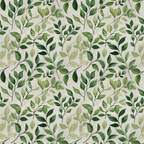 Seamless pattern of green leaves on a light gray background, with leaves varying in size and orientation, creating a natural, repetitive design.