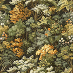 Illustration of a dense forest featuring various species of trees with green, yellow, and orange leaves against a dark background.
