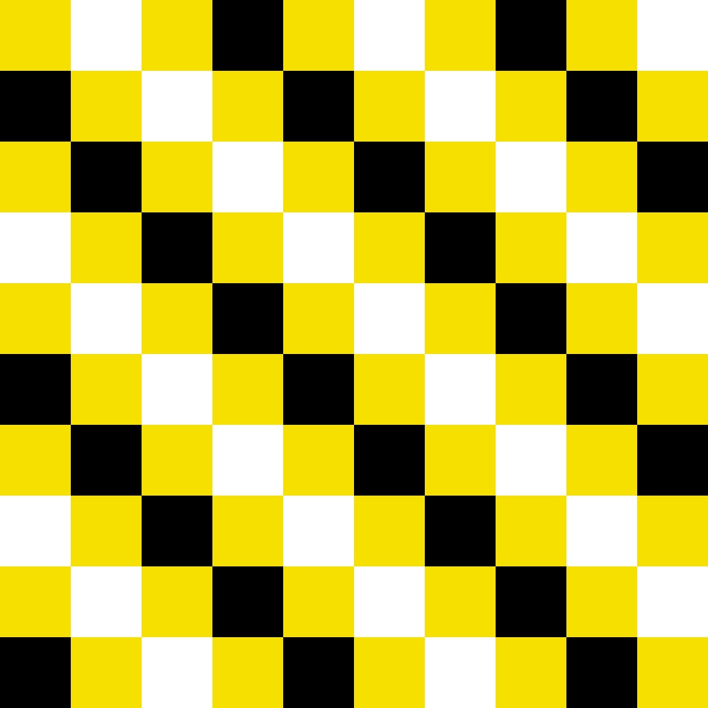 A checkered pattern of evenly alternating yellow, black, and white squares forming a grid.