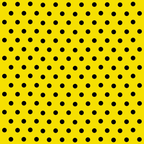 Yellow background with evenly spaced black polka dots.