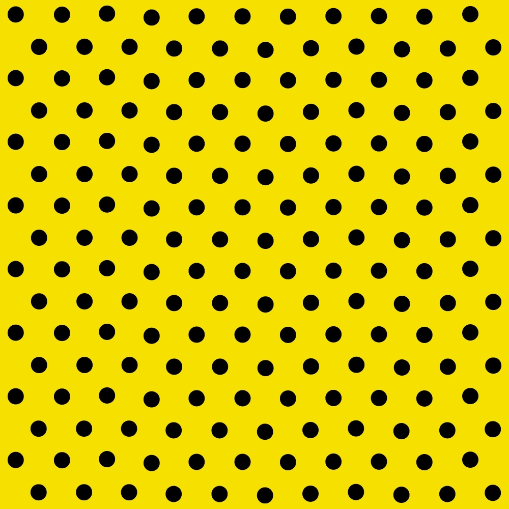 Yellow background with evenly spaced black polka dots.