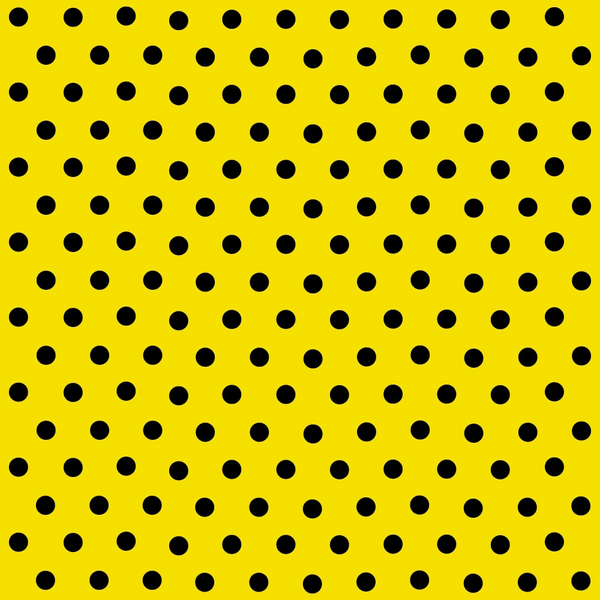Yellow background with evenly spaced black polka dots.