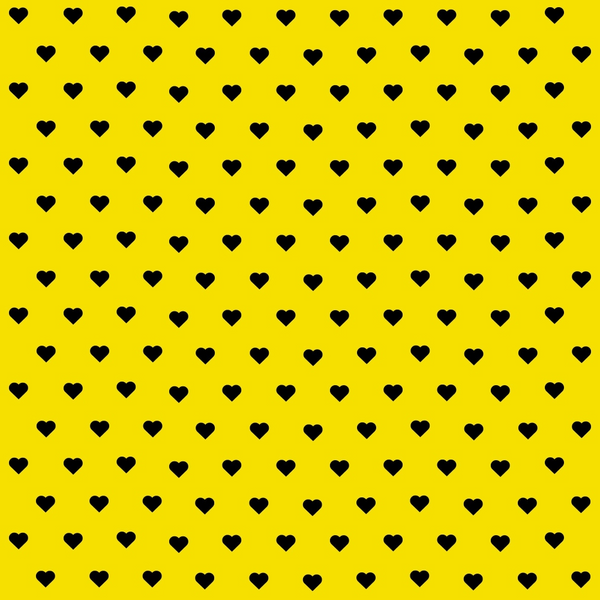 Black heart pattern on a yellow background, evenly spaced across the image.