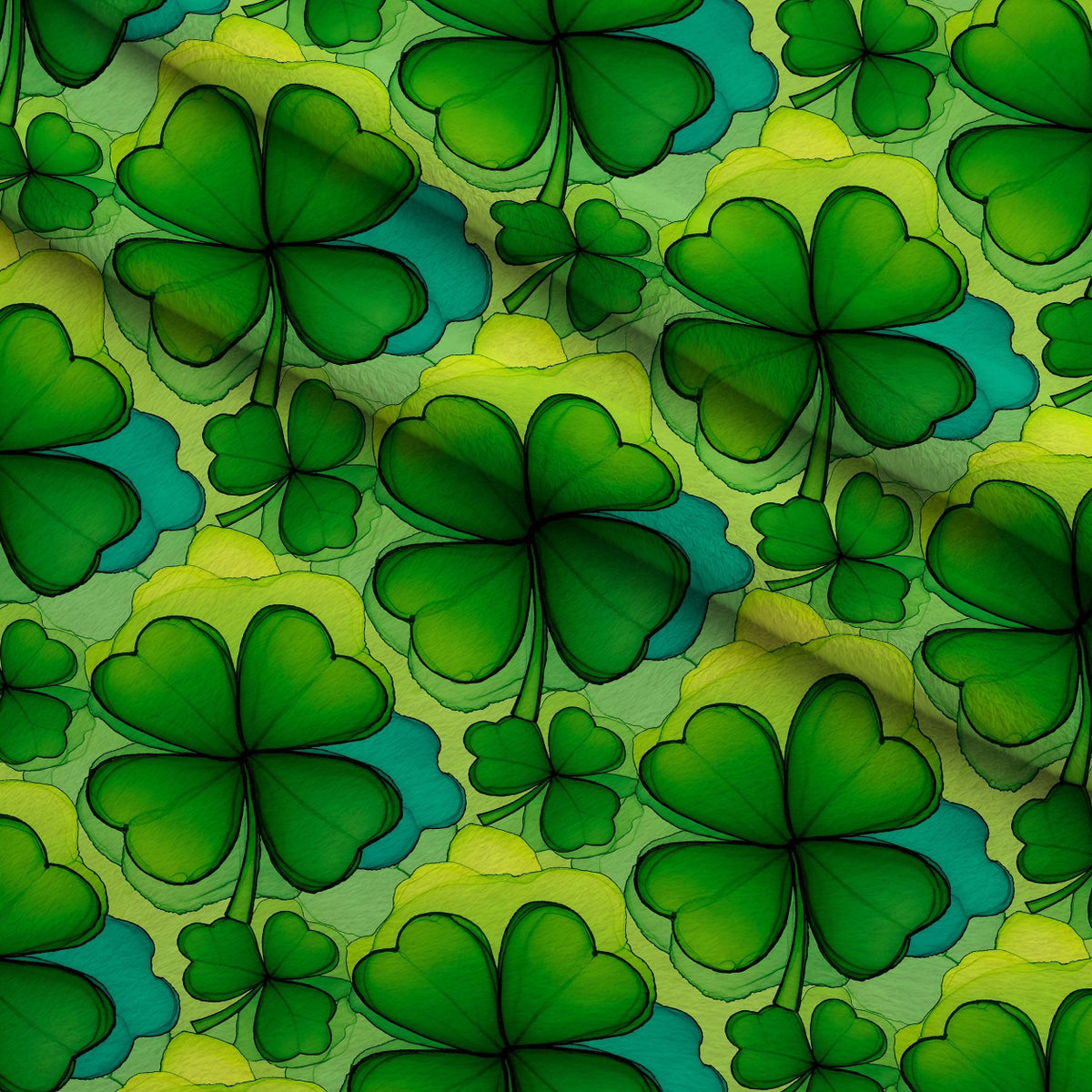 Alcohol Ink Shamrock Pattern 15 Minky Fabric — plush minky folded close-up preview (mv-minky-v1:lying)