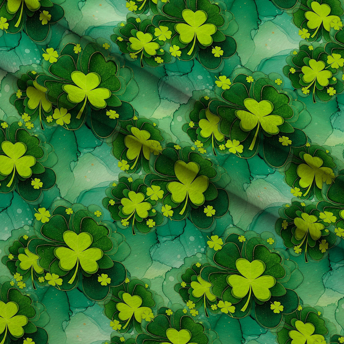 Alcohol Ink Shamrock Pattern 21 Minky Fabric — plush minky folded close-up preview (mv-minky-v1:lying)