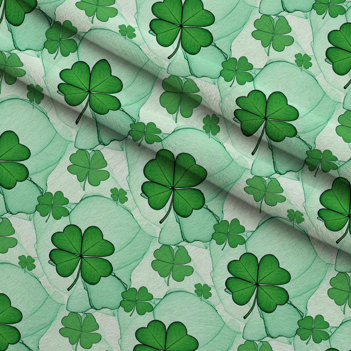 Alcohol Ink Shamrock Pattern 22 Minky Fabric — plush minky folded close-up preview (mv-minky-v1:lying)