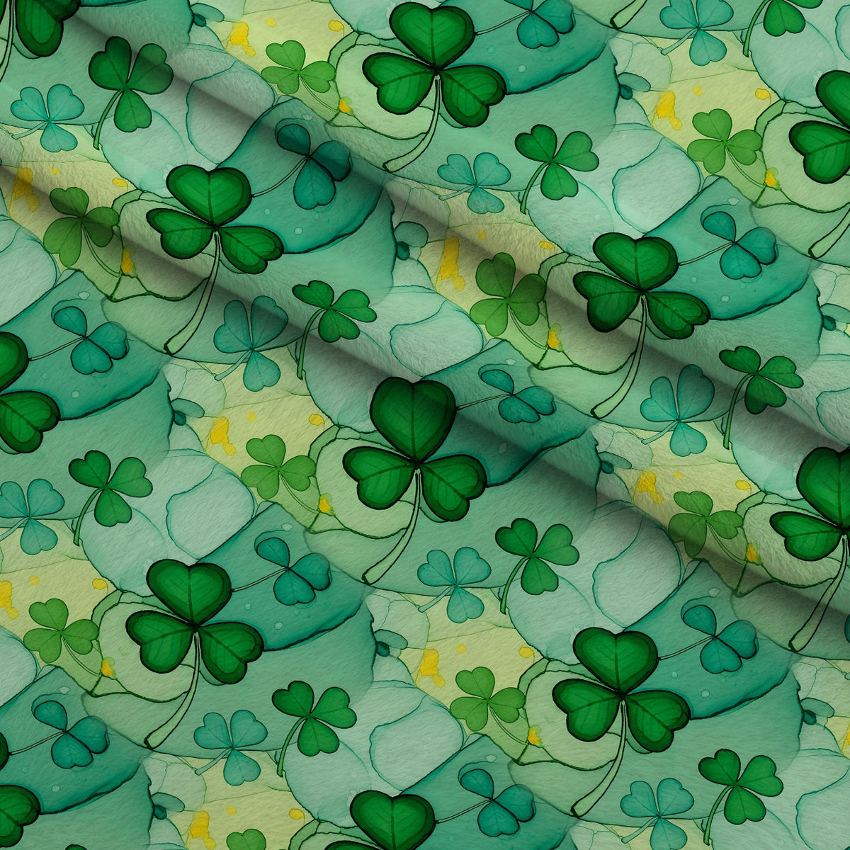 Alcohol Ink Shamrock Pattern 25 Minky Fabric — plush minky folded close-up preview (mv-minky-v1:lying)
