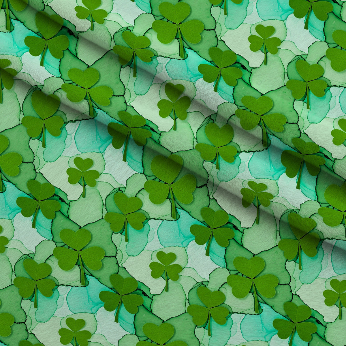 Alcohol Ink Shamrock Pattern 26 Minky Fabric — plush minky folded close-up preview (mv-minky-v1:lying)