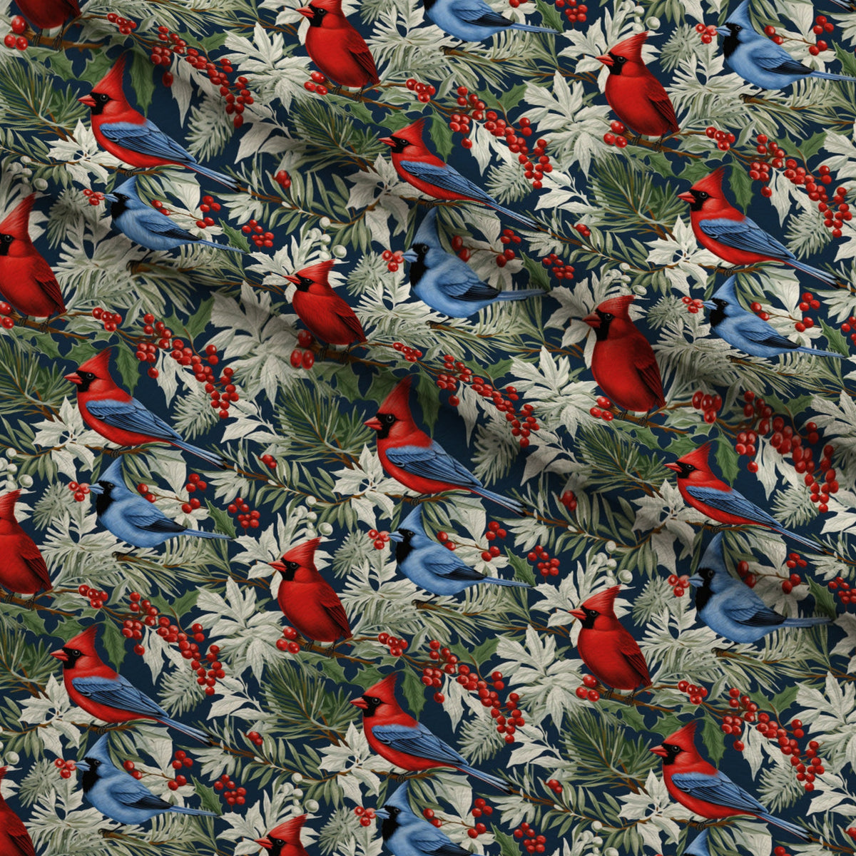 Allover Christmas Cardinals Pattern 1 Minky Fabric — plush minky folded close-up preview (mv-minky-v1:lying)