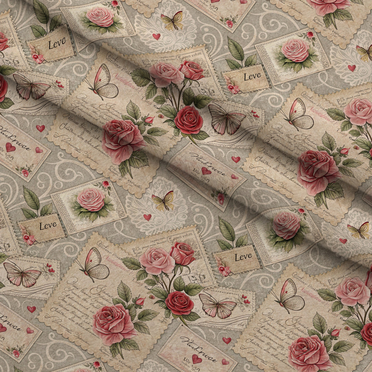 Antique Valentine Postcards Pattern 5 Minky Fabric — plush minky folded close-up preview (mv-minky-v1:lying)