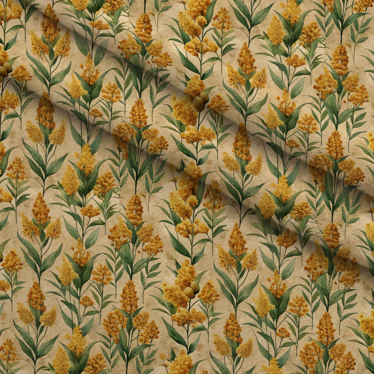 Art Nouveau Goldenrods Pattern 2 Minky Fabric — plush minky folded close-up preview (mv-minky-v1:lying)