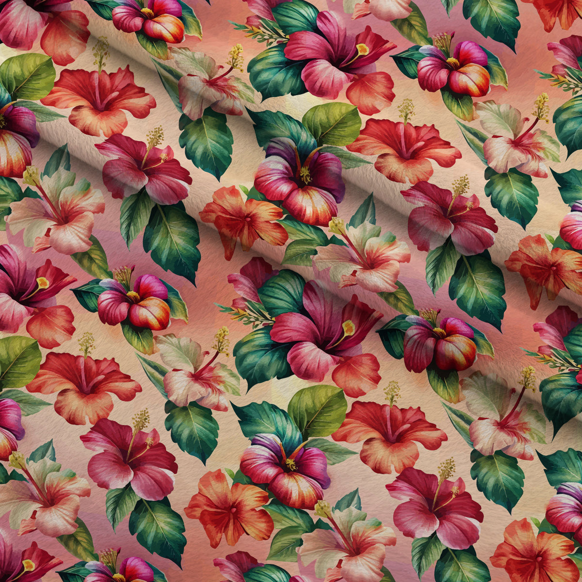Art Nouveau Hibiscus Flowers Pattern 1 Minky Fabric — plush minky folded close-up preview (mv-minky-v1:lying)