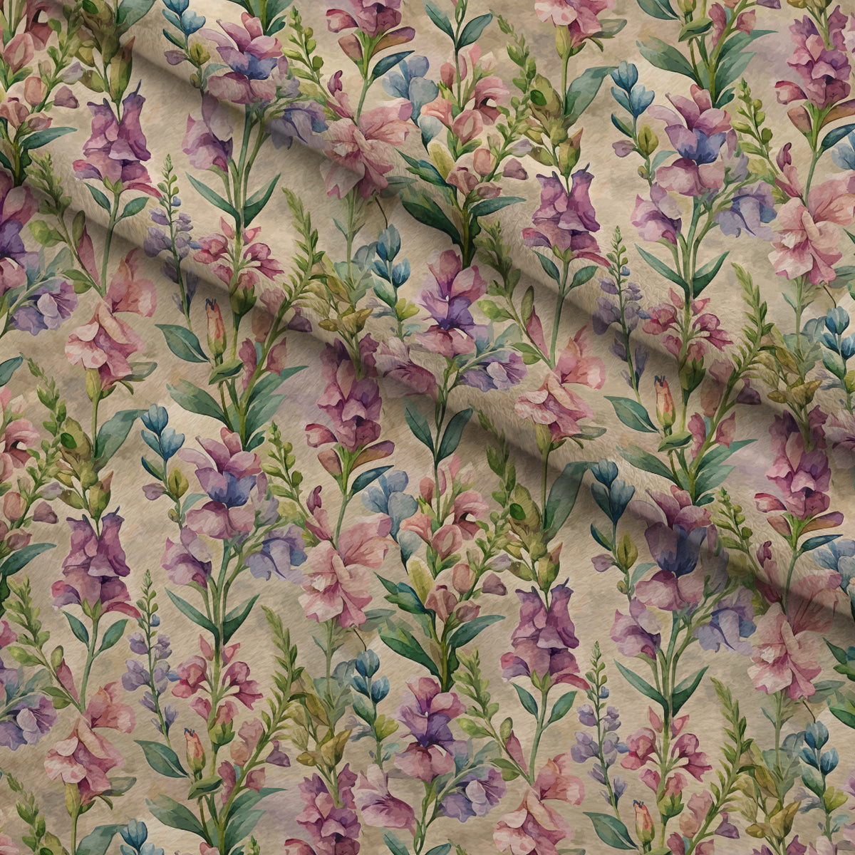 Art Nouveau Snapdragons Pattern 1 Minky Fabric — plush minky folded close-up preview (mv-minky-v1:lying)