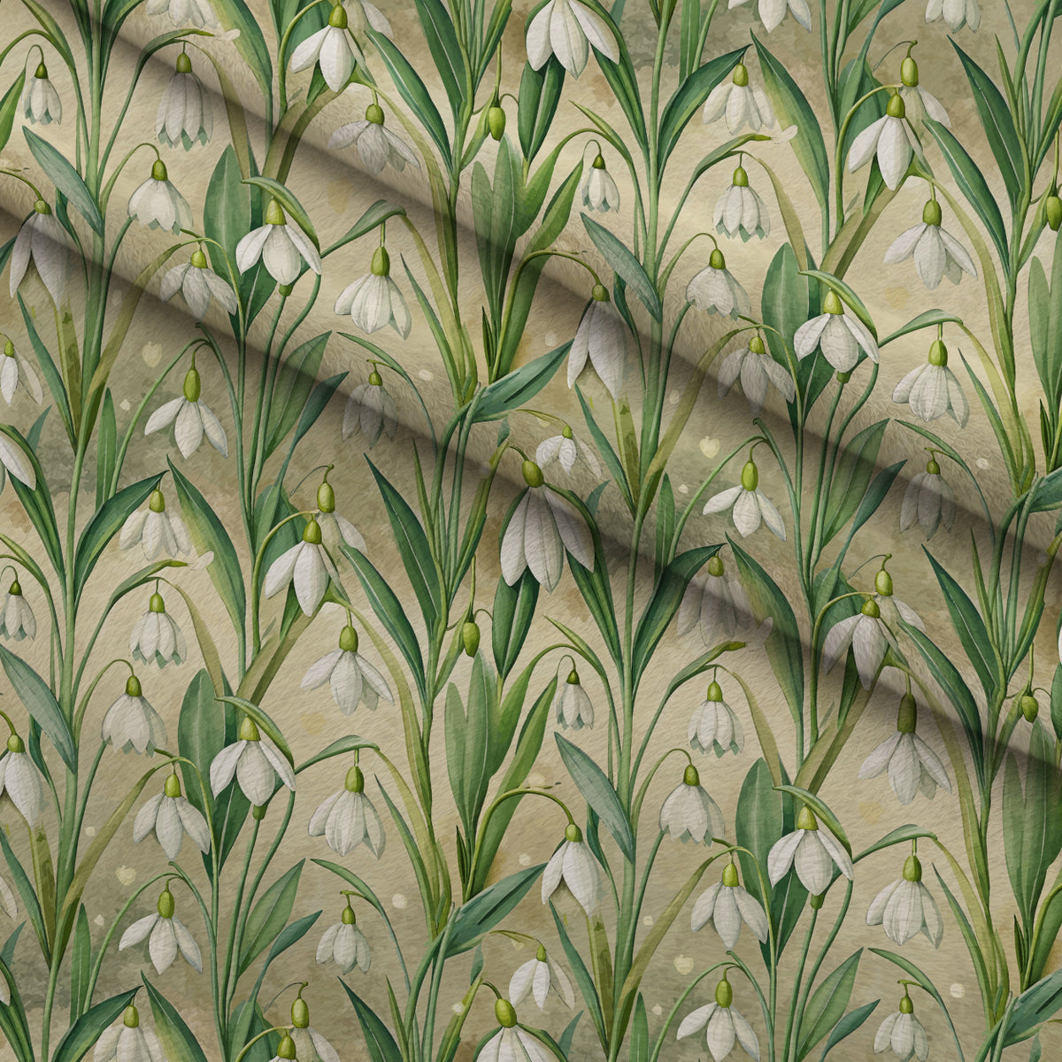 Art Nouveau Snowdrops Pattern 1 Minky Fabric — plush minky folded close-up preview (mv-minky-v1:lying)