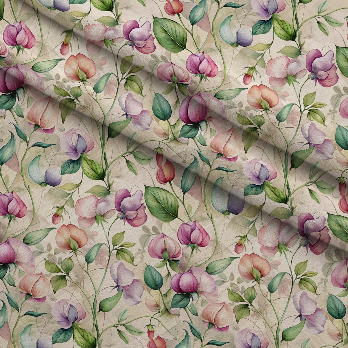 Art Nouveau Sweet Peas Pattern 1 Minky Fabric — plush minky folded close-up preview (mv-minky-v1:lying)