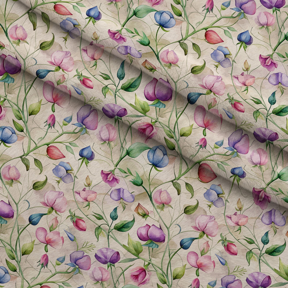 Art Nouveau Sweet Peas Pattern 2 Minky Fabric — plush minky folded close-up preview (mv-minky-v1:lying)