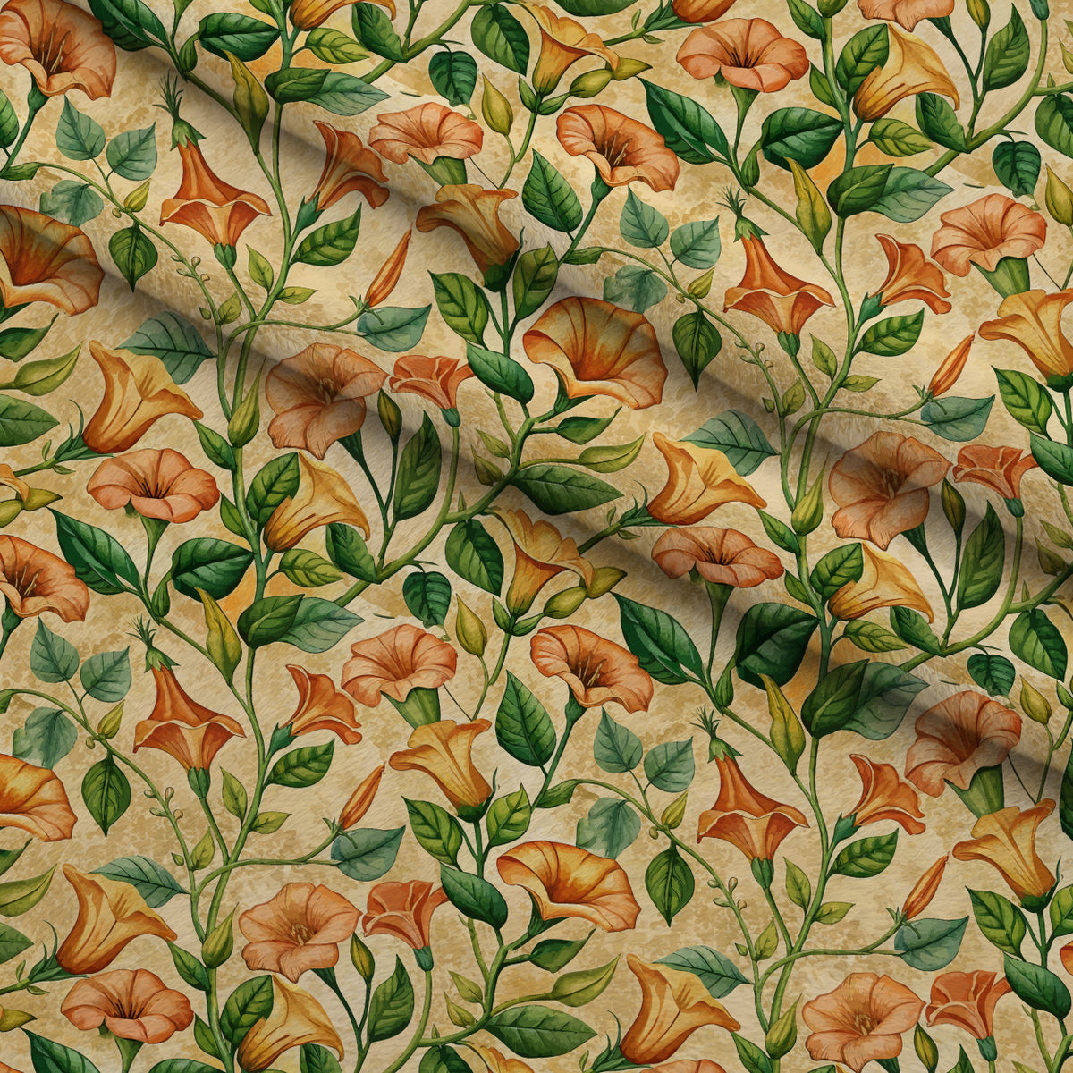 Art Nouveau Trumpet Vines Pattern 2 Minky Fabric — plush minky folded close-up preview (mv-minky-v1:lying)
