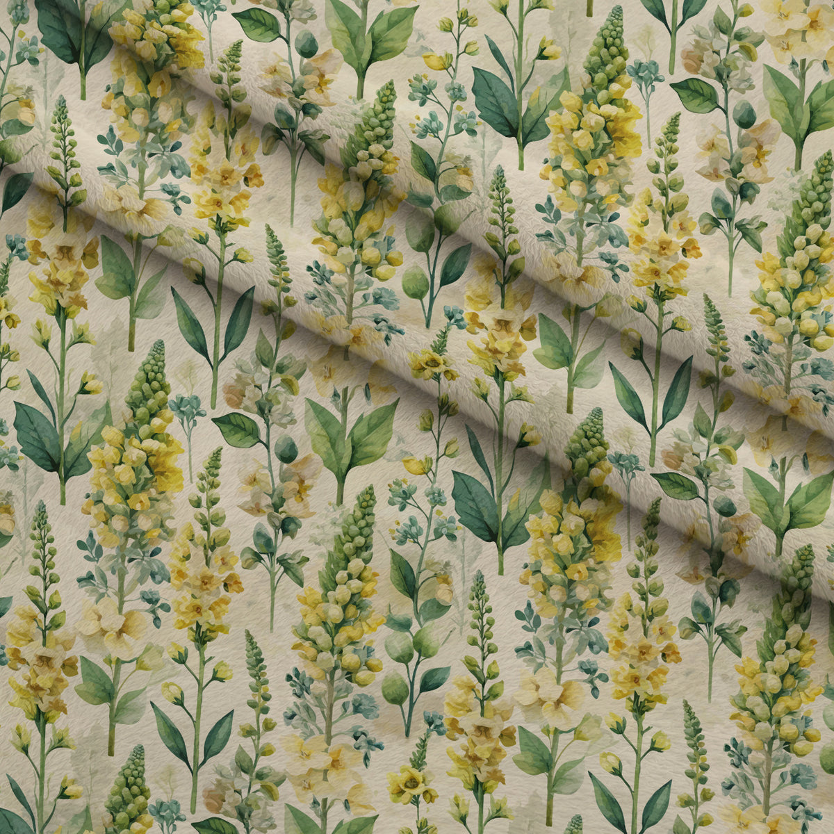 Art Nouveau Verbascum Flowers Pattern 1 Minky Fabric — plush minky folded close-up preview (mv-minky-v1:lying)
