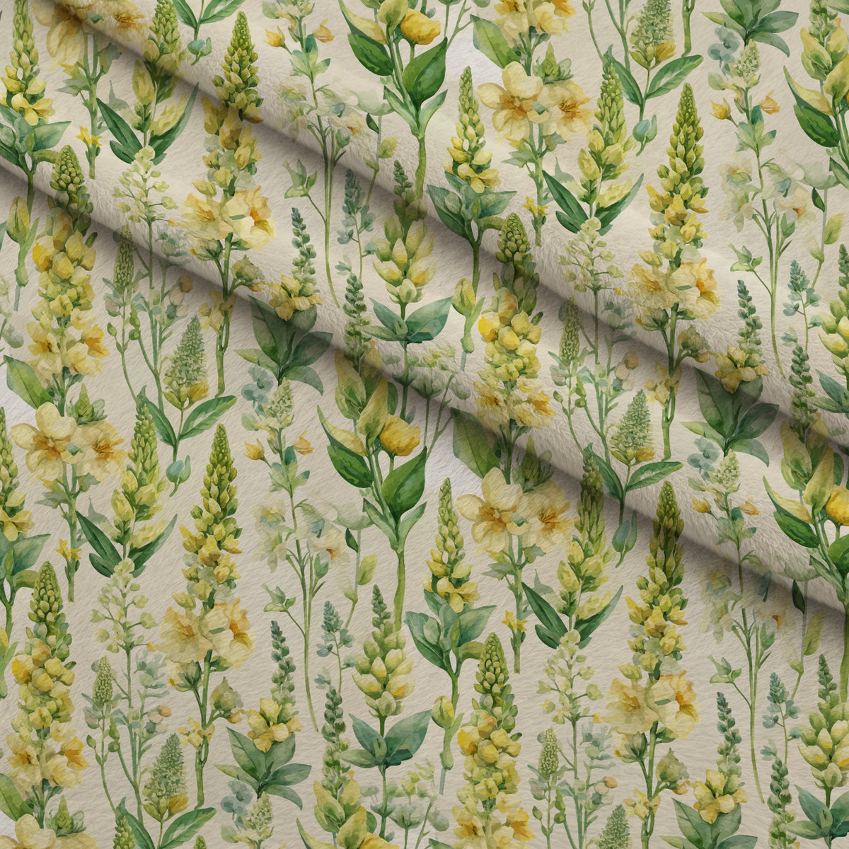 Art Nouveau Verbascum Flowers Pattern 2 Minky Fabric — plush minky folded close-up preview (mv-minky-v1:lying)