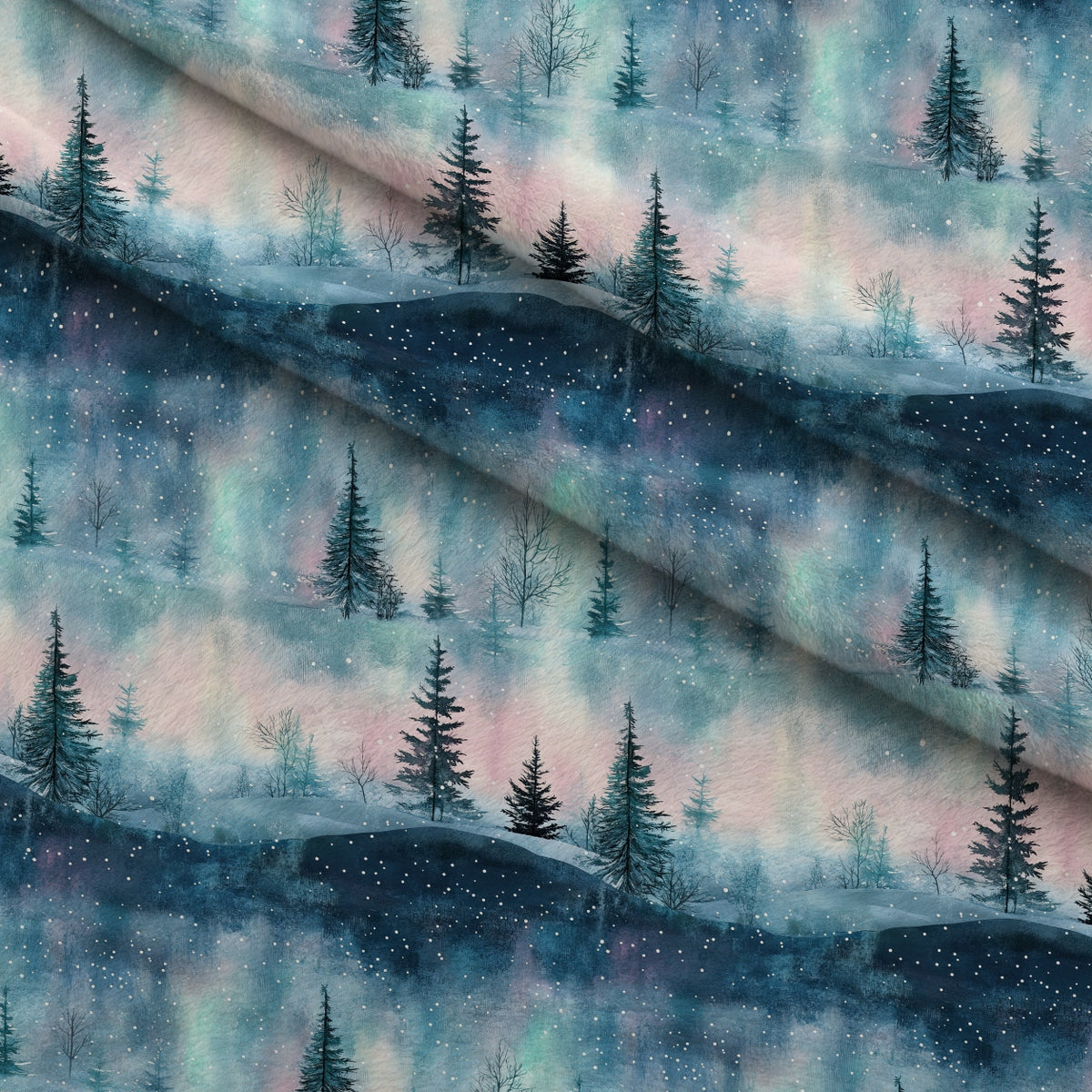 Aurora Pines Pattern 1 Minky Fabric — plush minky folded close-up preview (mv-minky-v1:lying)