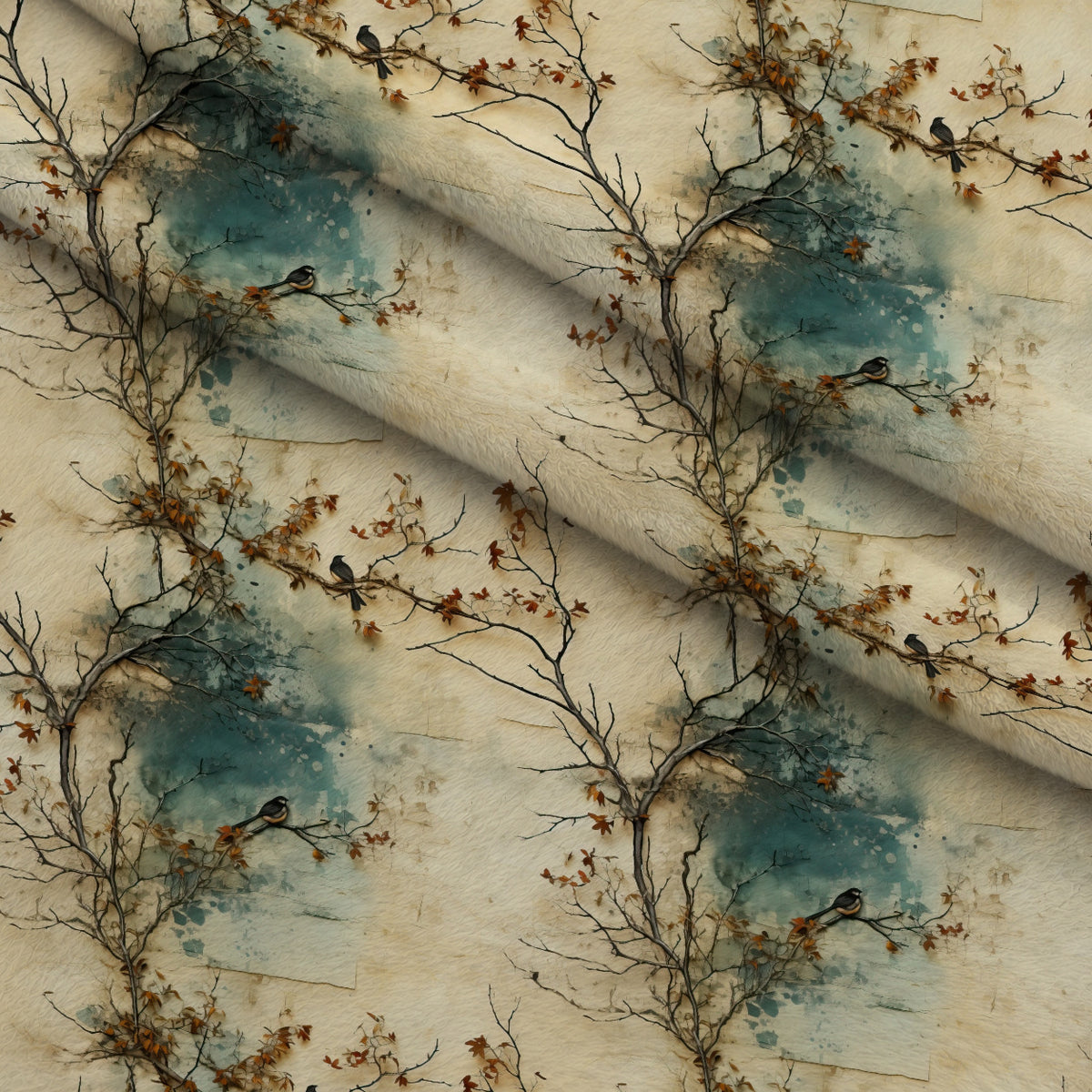 Autumn Birdsong Pattern 12 Minky Fabric — plush minky folded close-up preview (mv-minky-v1:lying)
