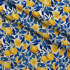 Azulejo Lemons with Blue Leaves Pattern 3 Minky Fabric — plush minky folded close-up preview (mv-minky-v1:lying)