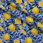 Azulejo Lemons with Blue Leaves Pattern 4 Minky Fabric — plush minky folded close-up preview (mv-minky-v1:lying)