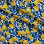 Azulejo Lemons with Blue Leaves Pattern 9 Minky Fabric — plush minky folded close-up preview (mv-minky-v1:lying)