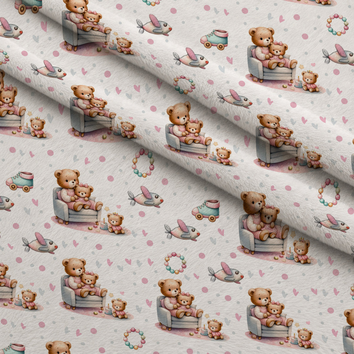 Beary Sweet Party Pattern 8 Minky Fabric — plush minky folded close-up preview (mv-minky-v1:lying)