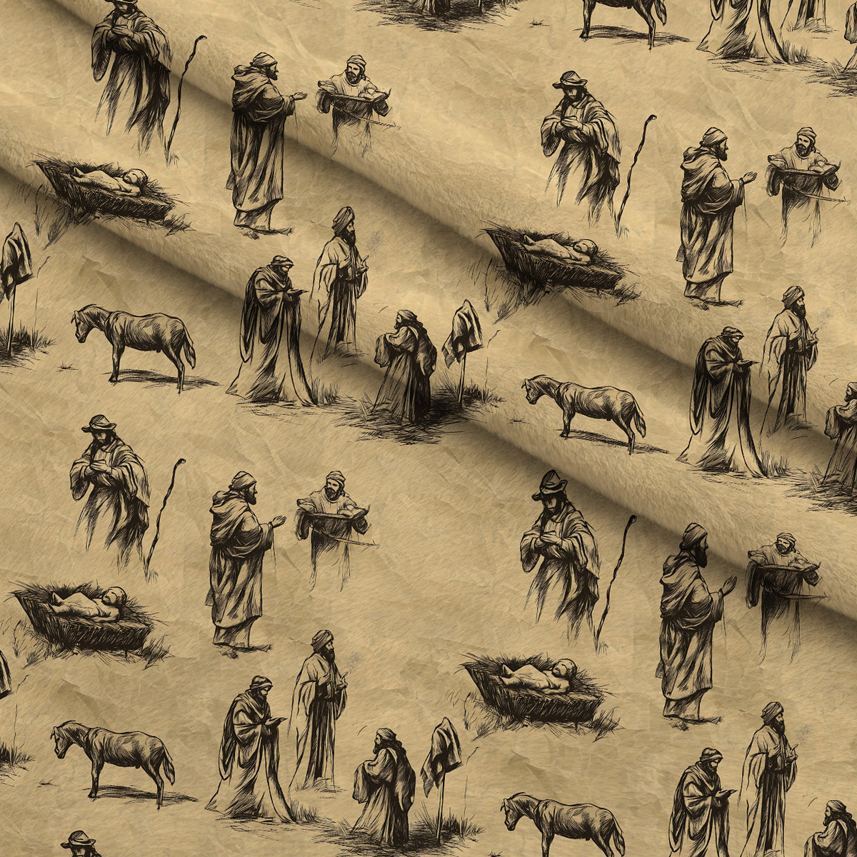 Bethlehem Toile Pattern 12 Minky Fabric — plush minky folded close-up preview (mv-minky-v1:lying)