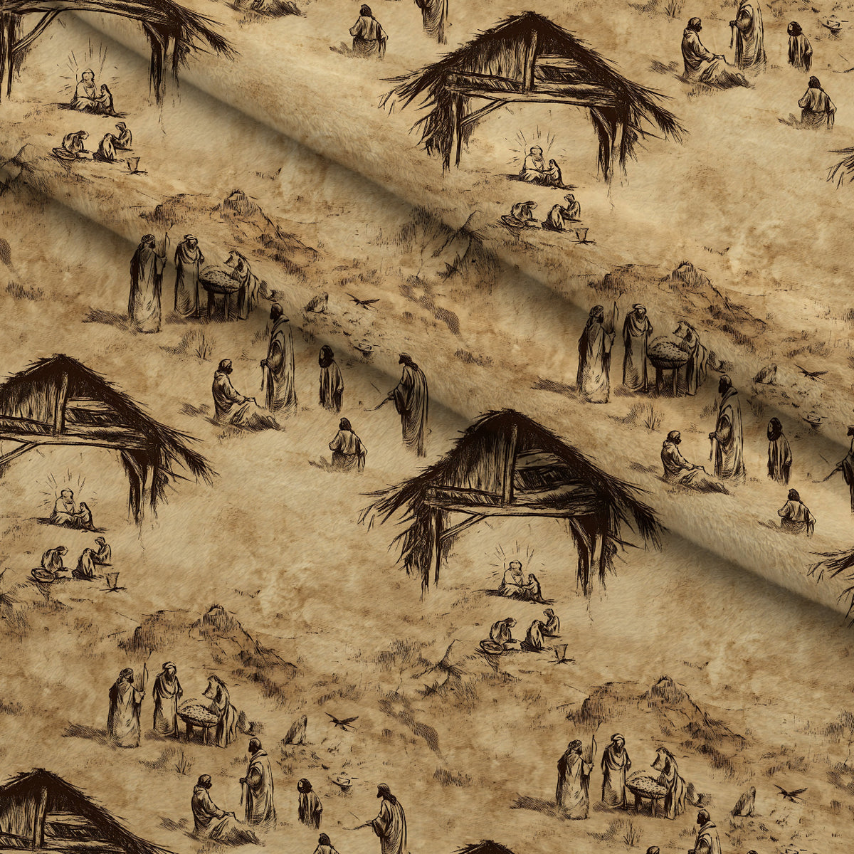 Bethlehem Toile Pattern 7 Minky Fabric — plush minky folded close-up preview (mv-minky-v1:lying)