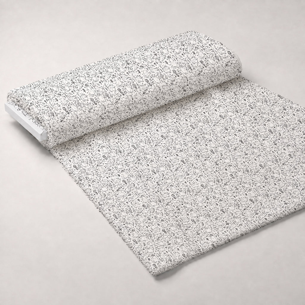 Black and White Cat Doodles Minky Fabric — plush minky unrolled bolt preview (mv-minky-v1:bolt)