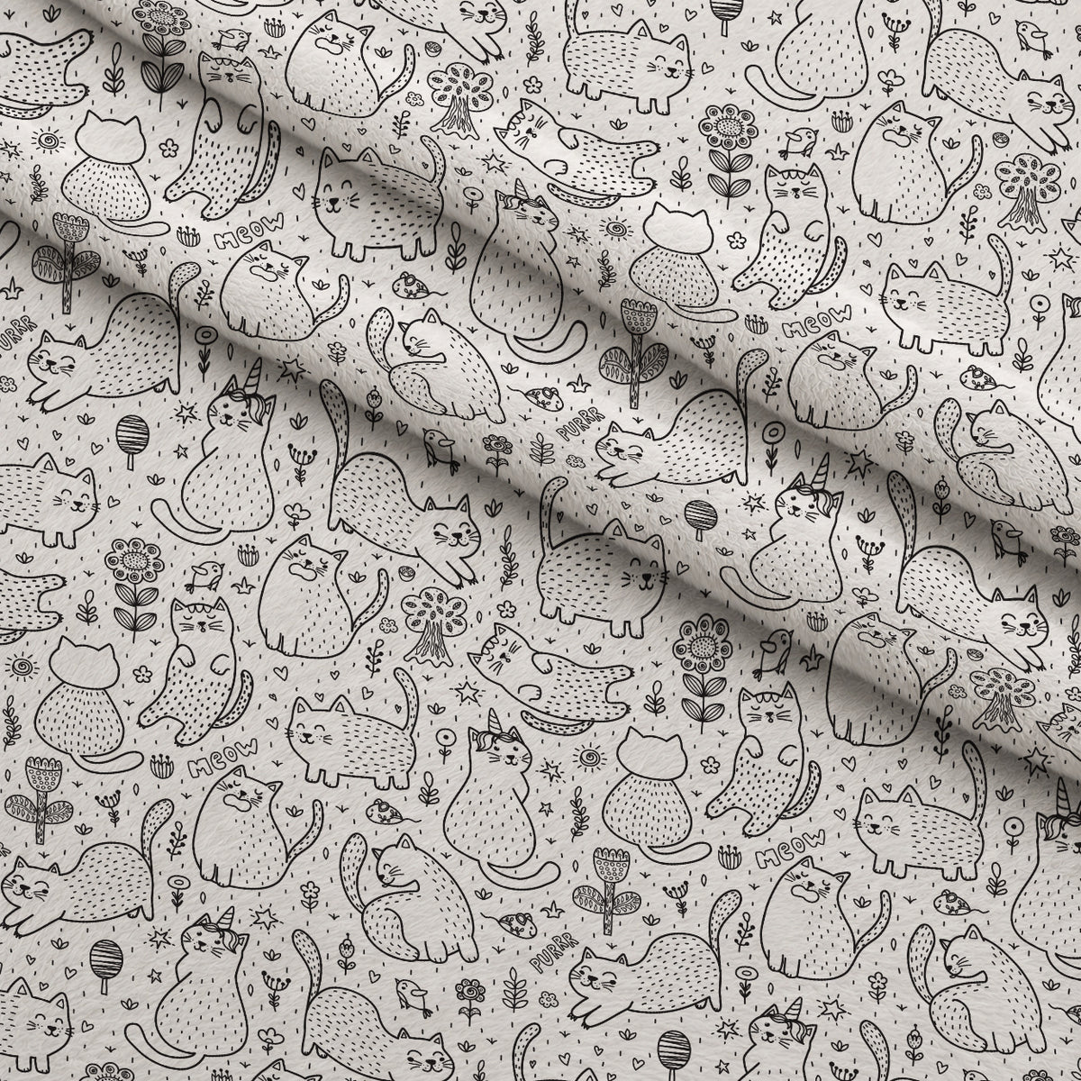 Black and White Cat Doodles Minky Fabric — plush minky folded close-up preview (mv-minky-v1:lying)