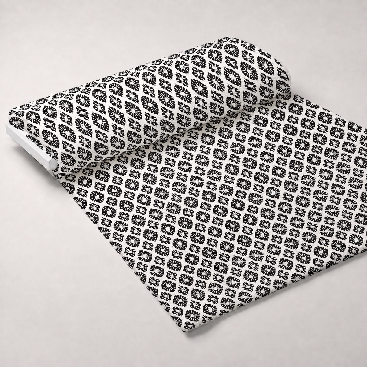 Black and White Flower Fans Minky Fabric — plush minky unrolled bolt preview (mv-minky-v1:bolt)
