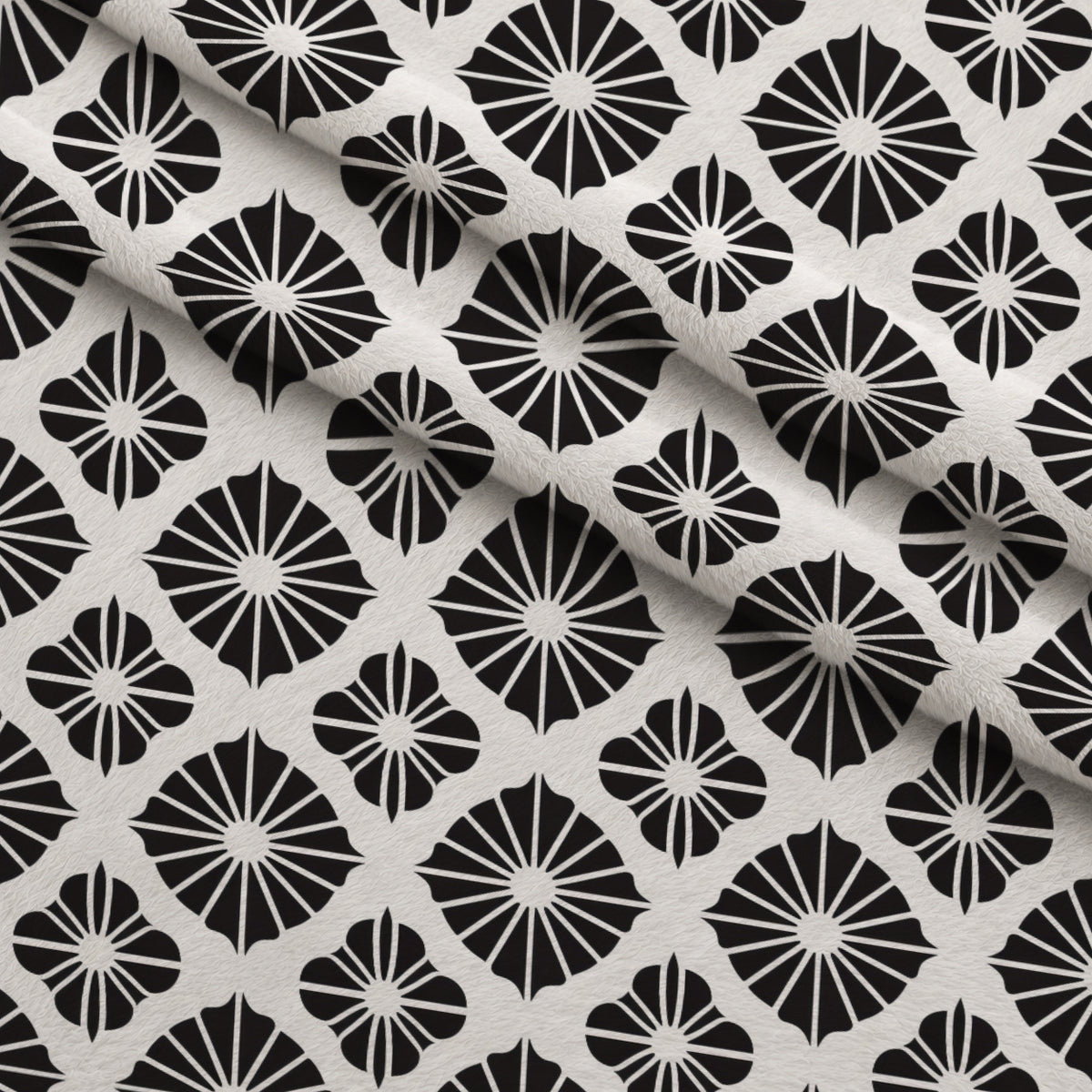 Black and White Flower Fans Minky Fabric — plush minky folded close-up preview (mv-minky-v1:lying)
